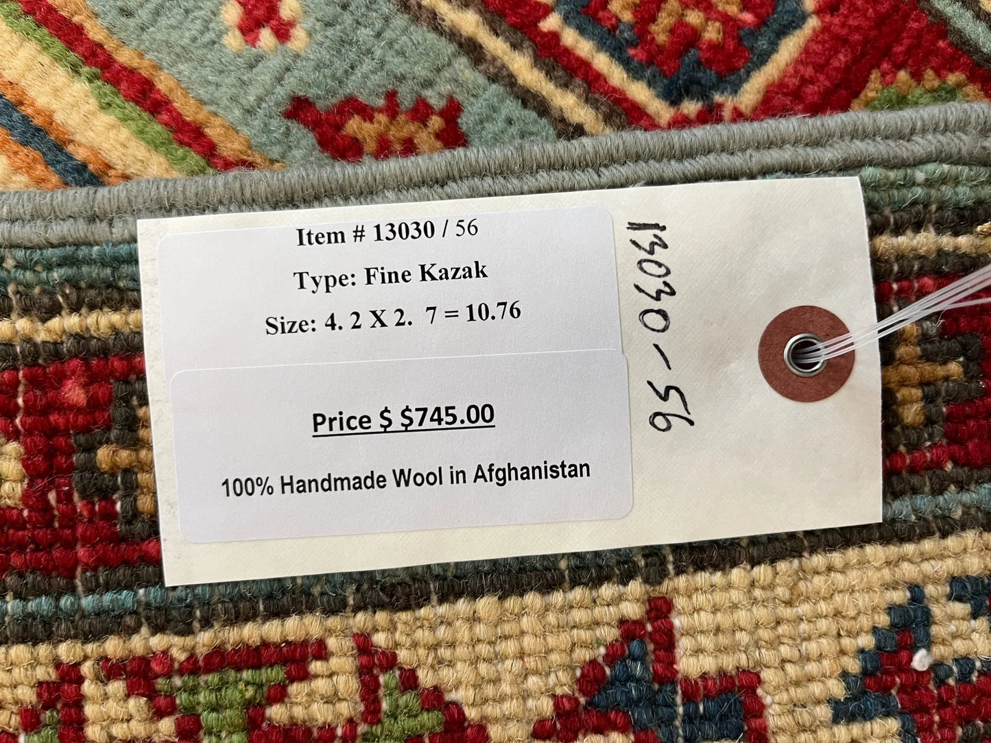 Light Blue Kazak 3X4 Handmade Wool Rug # 13030