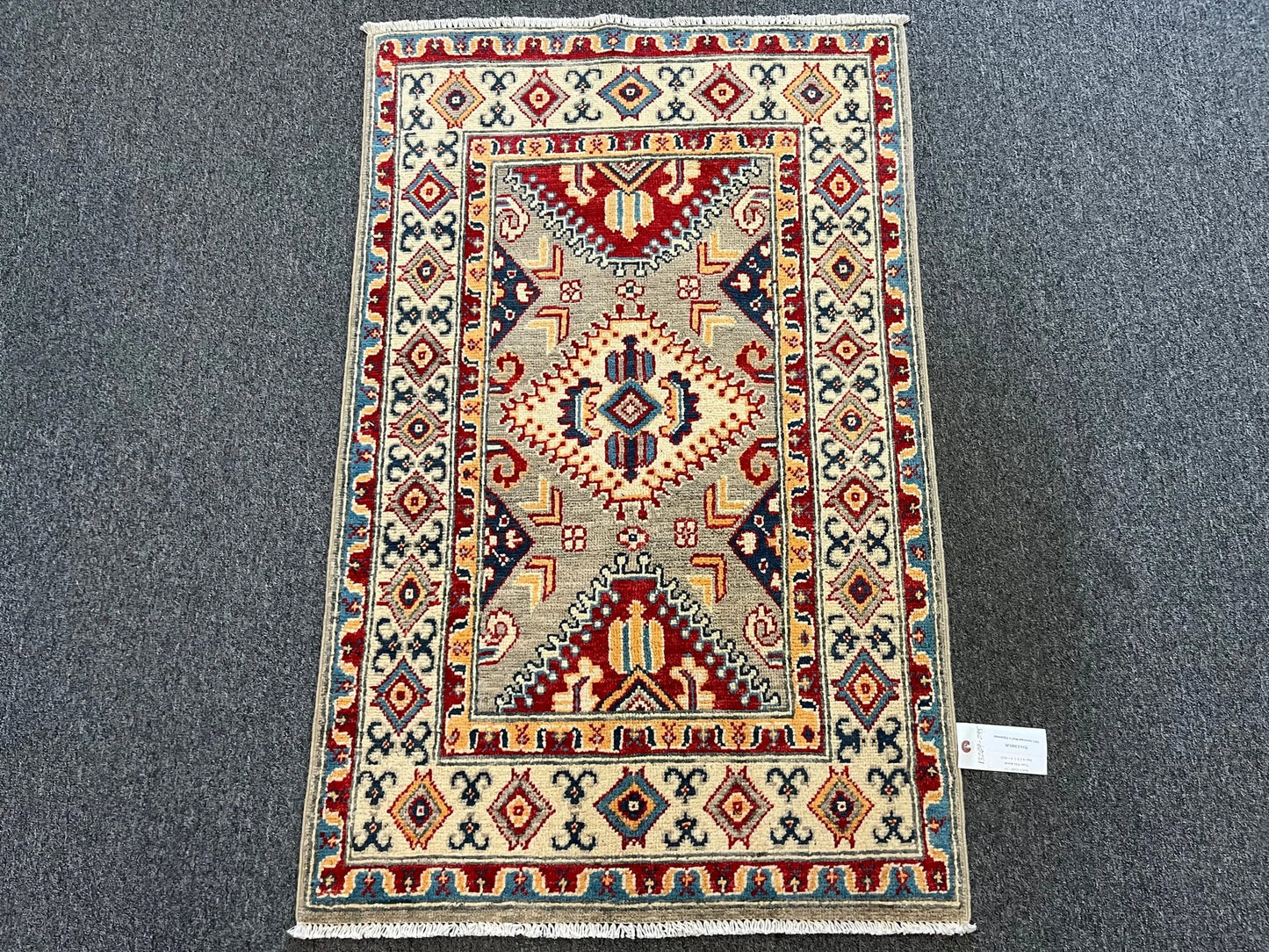 Kazak Geometric Multicolor 3X4 Handmade Wool Rug # 13269