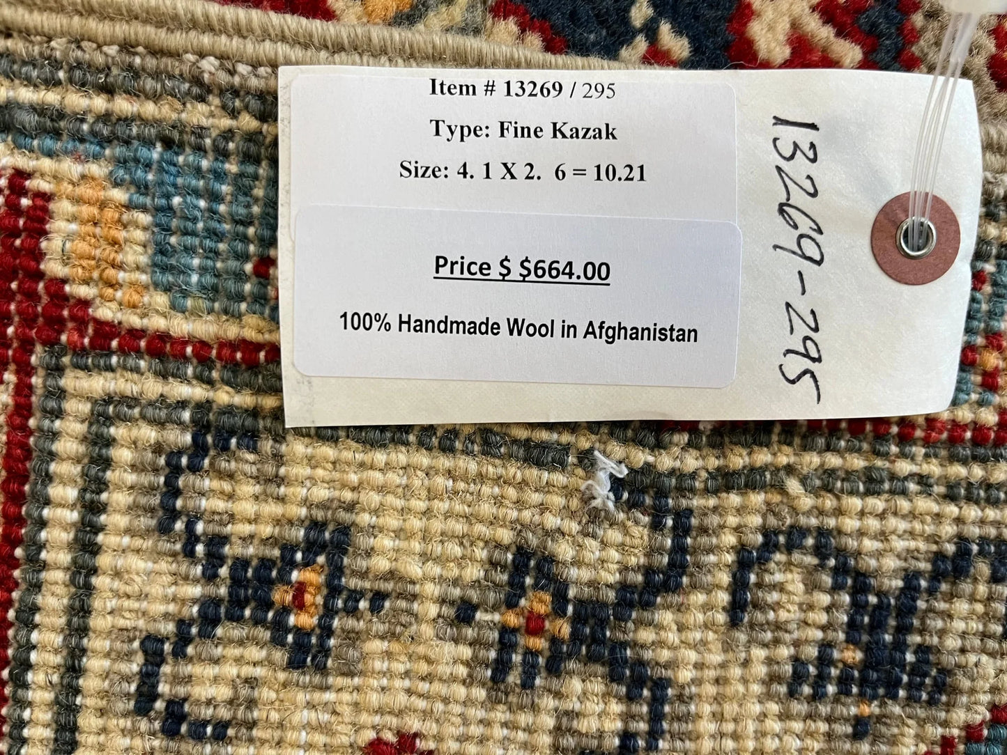 Kazak Geometric Multicolor 3X4 Handmade Wool Rug # 13269