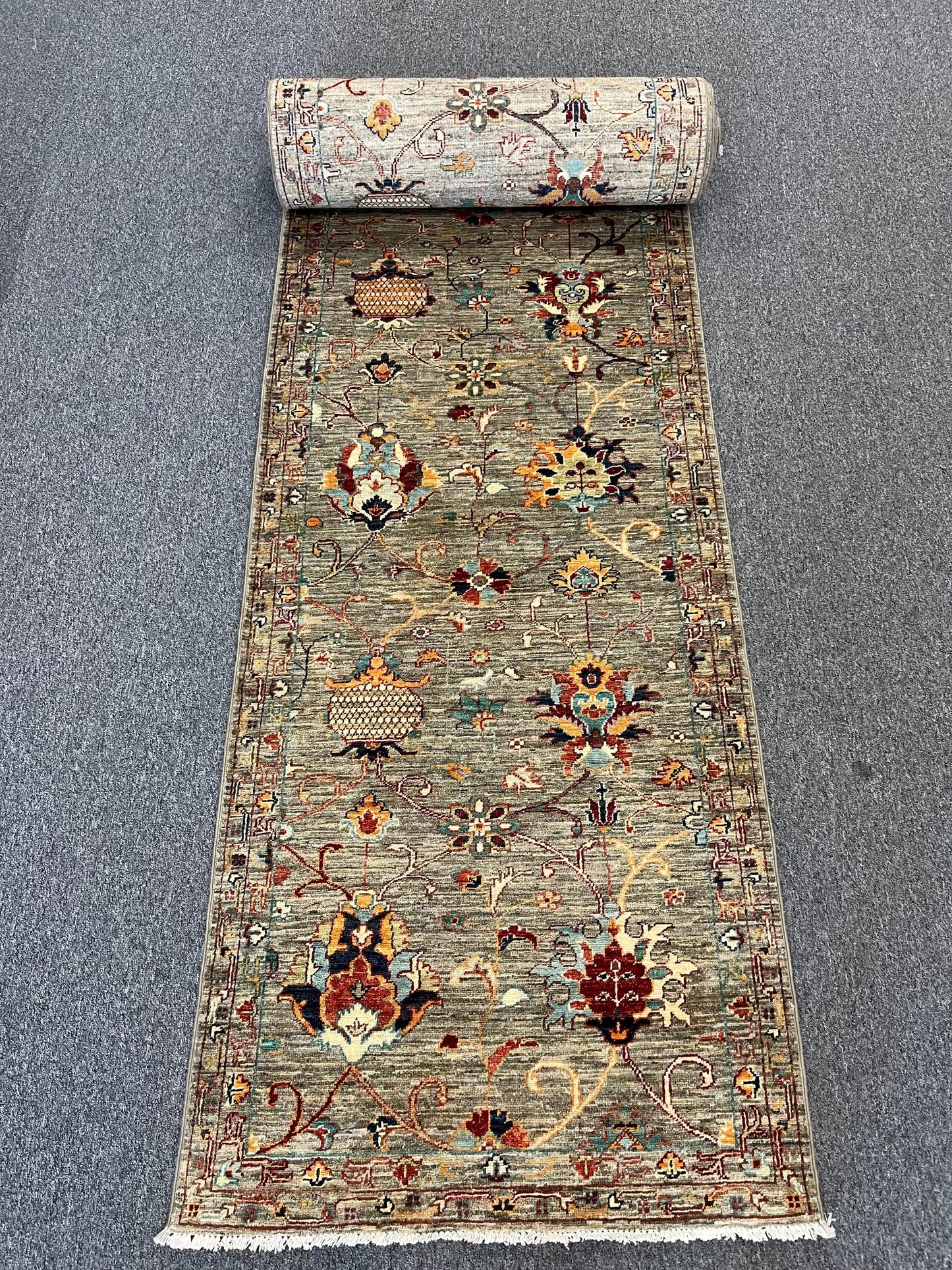 Gray Runner 2' 9"X27' Mahal Handmade Wool Rug # 13471