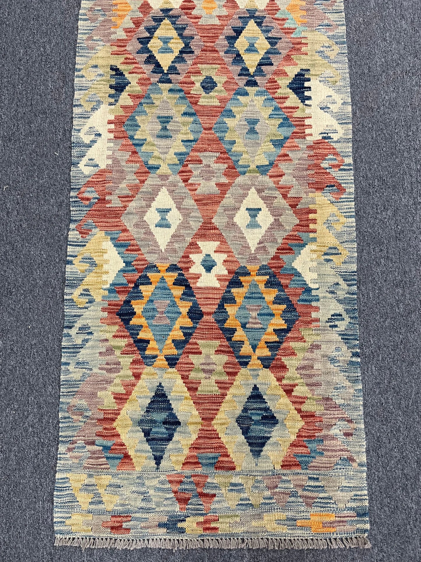 Flatweave Reversible Kilim 2' 6"X9' Multicolor Wool Rug # 13544