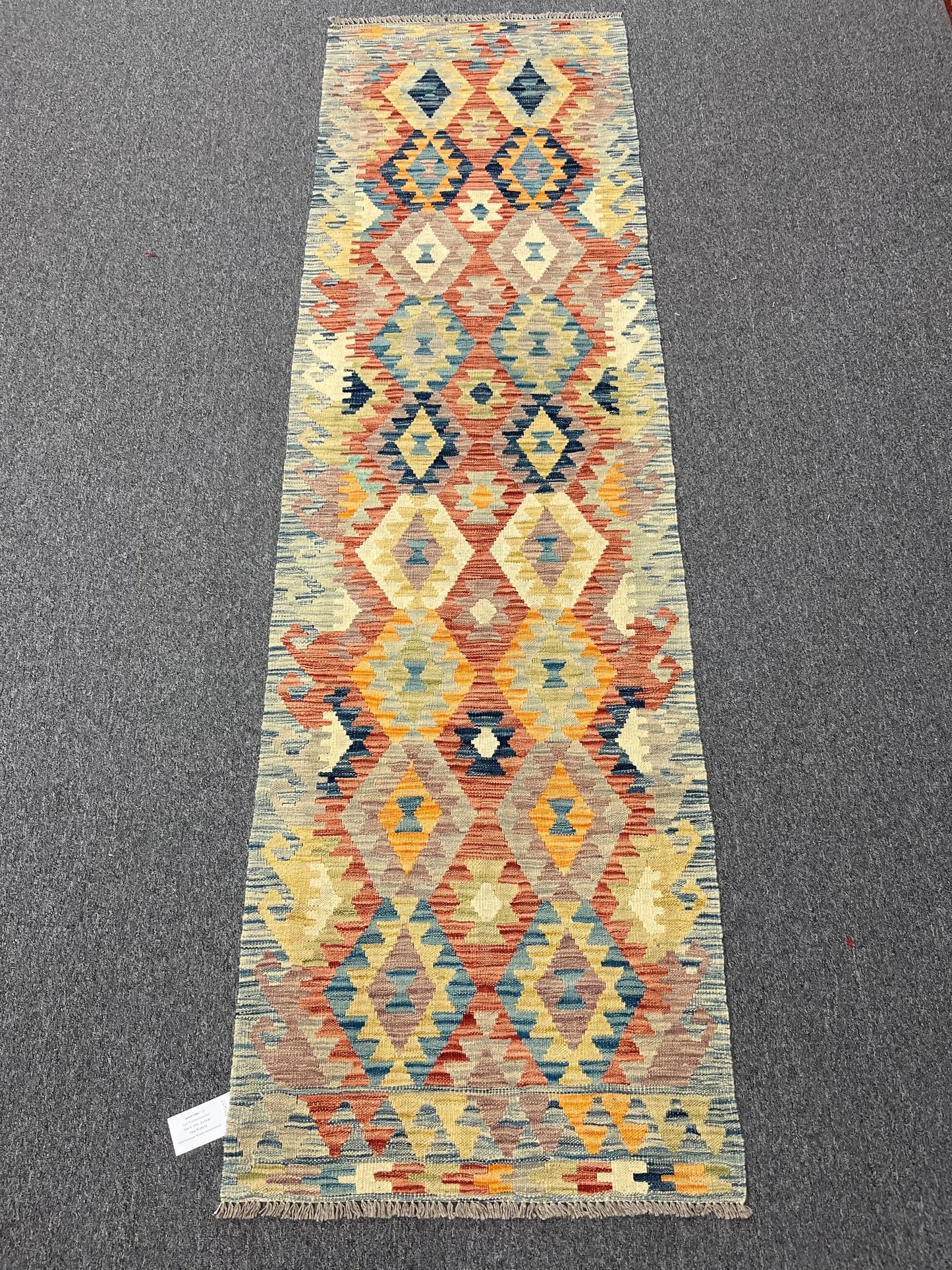Flatweave Reversible Kilim 2' 6"X9' Multicolor Wool Rug # 13544