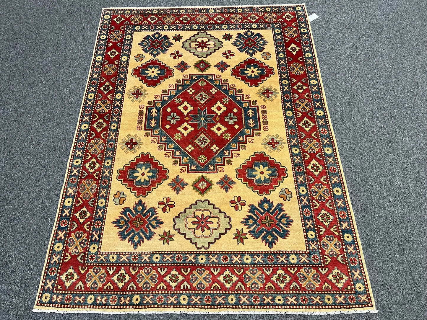 Kazak Ivory/Rest Multicolor 5X7 Handmade Wool Rug # 10552