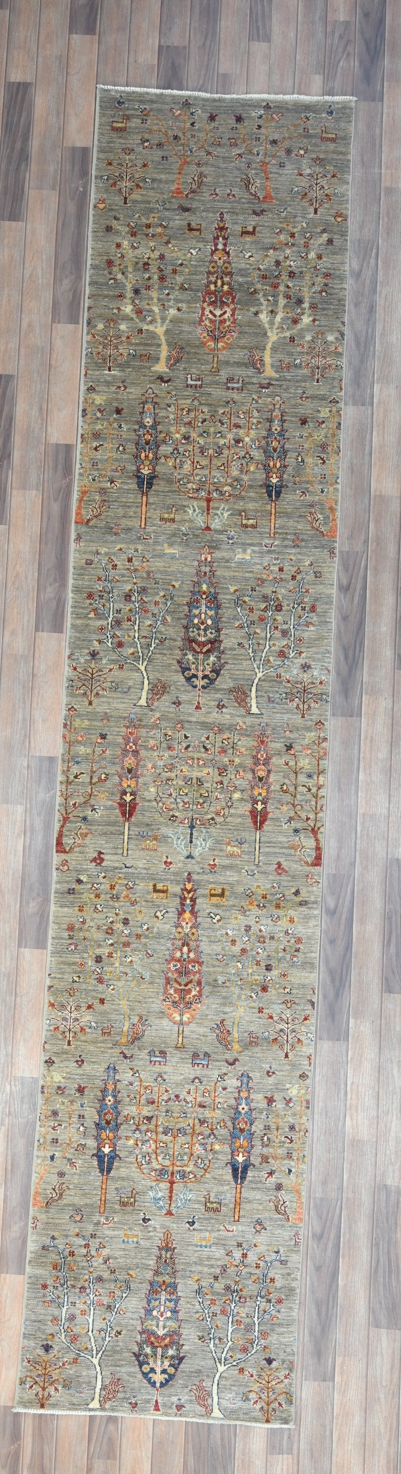 2' 8"X14 Tree of Life Handmade Wool Runner Rug # 14645