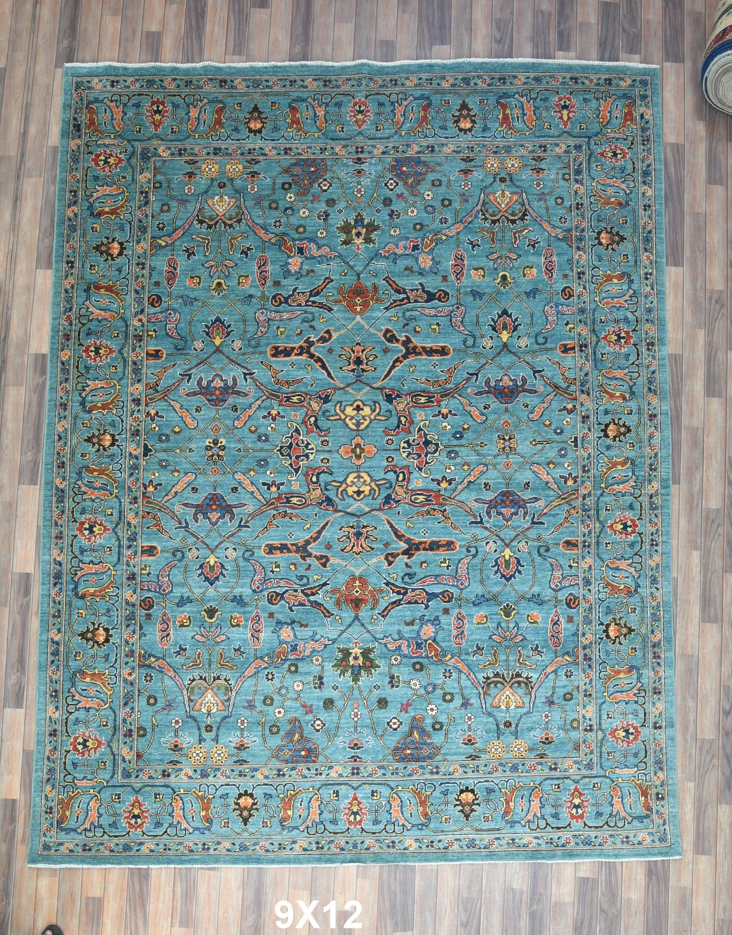 9X12 Afghan Bijer Gray/Light Blue Handmade Wool Rug # 14610