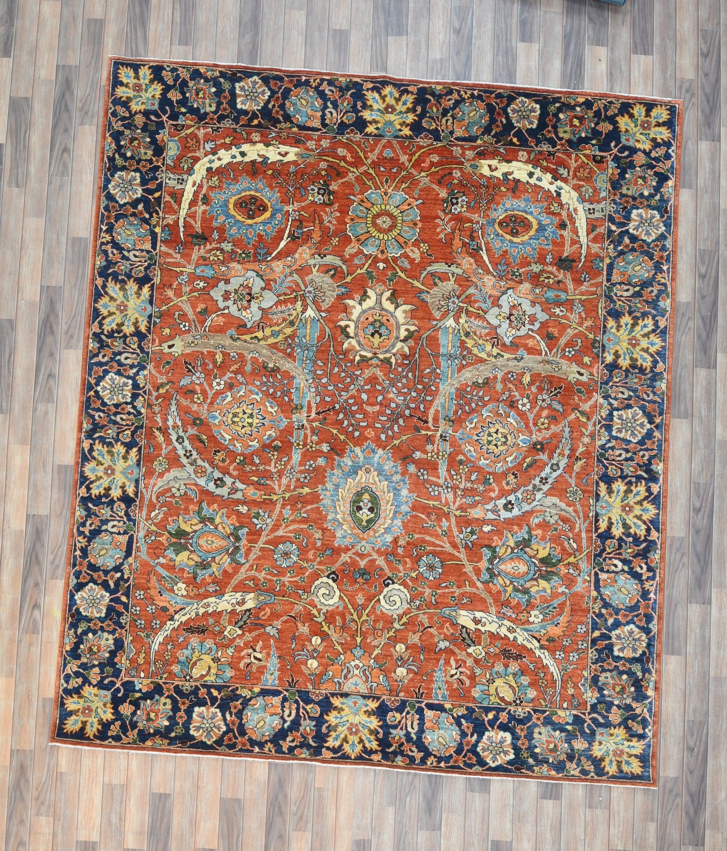 8X10 Afghan Agra Red/Navy Handmade Wool Rug # 14660