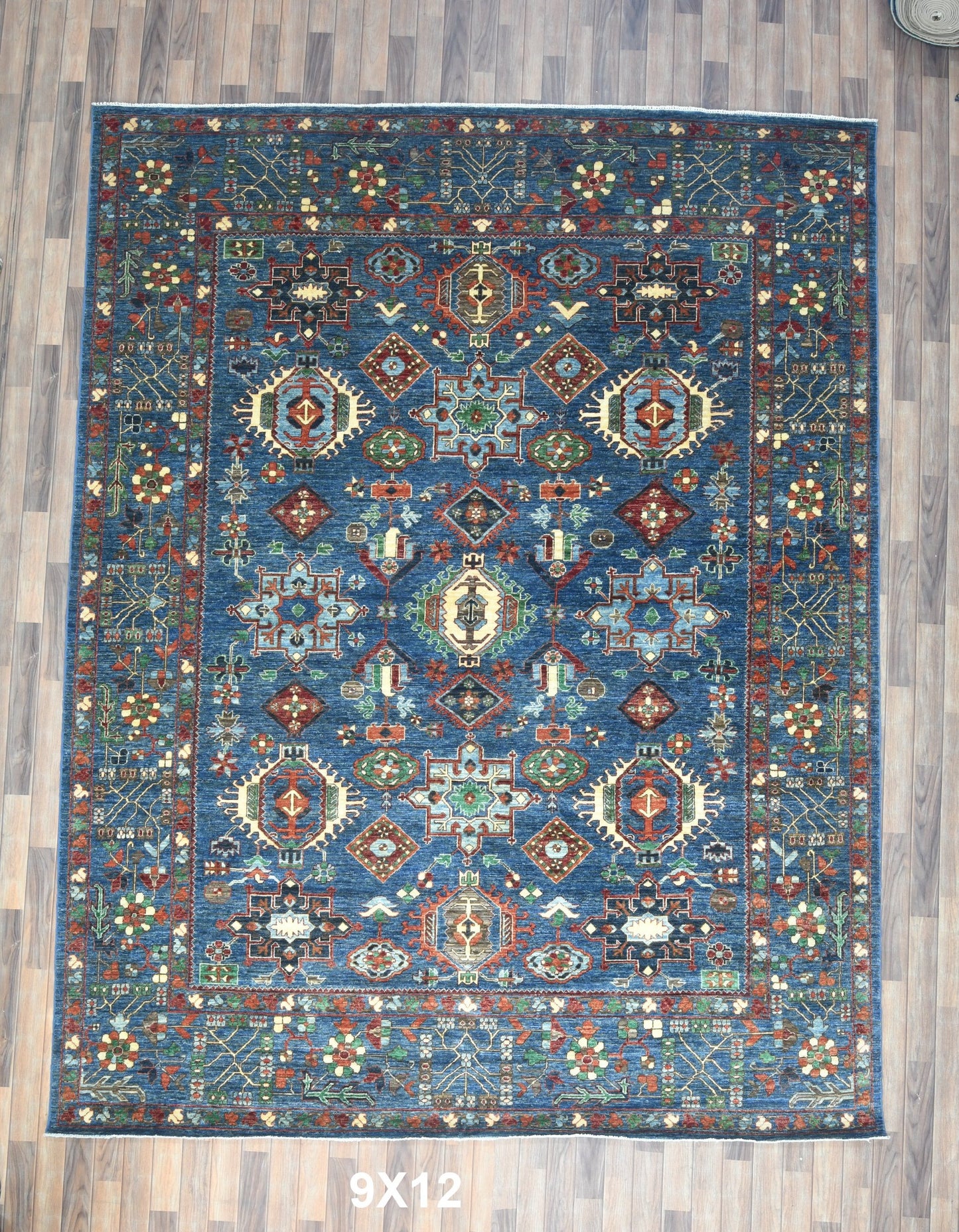 9X12 Afghan Karaja Light Blue Handmade Wool Rug # 14611