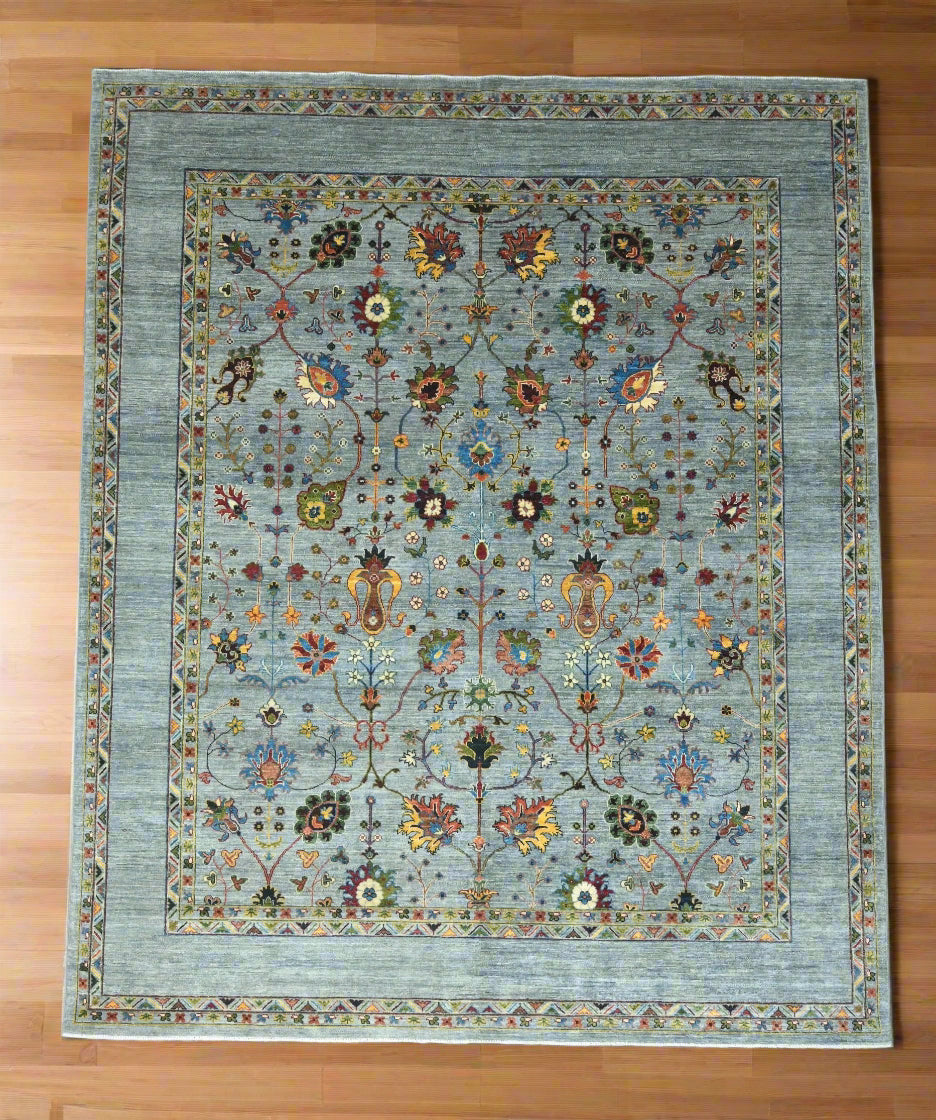 8X10 Afghan Mohal Light Blue Handmade Wool Rug # 14614