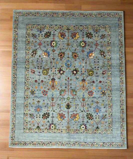 8X10 Afghan Mohal Light Blue Handmade Wool Rug # 14614