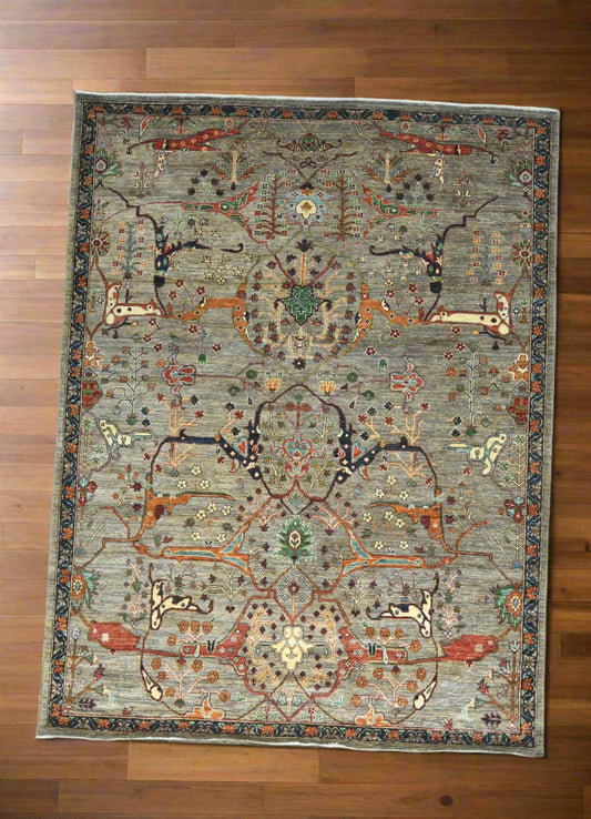 6X9 Afghan Bijer Gray/Blue Handmade Wool Rug # 14615