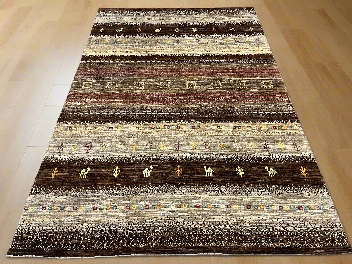 7X10 Gabbeh Loribaft Handmade Wool Tribal Rug # 14431