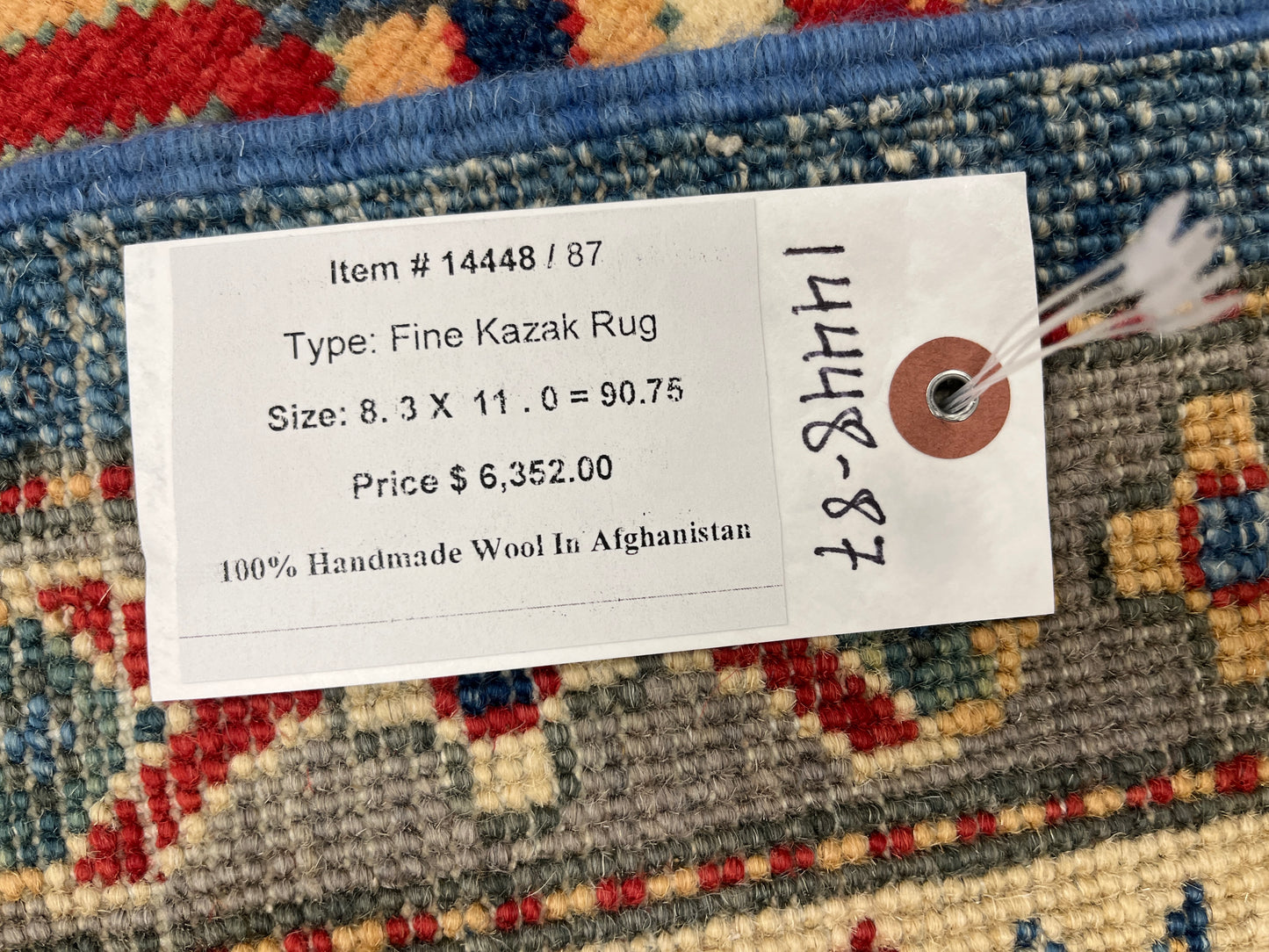 Kazak Light Blue 8X11 Handmade Wool Rug # 14448