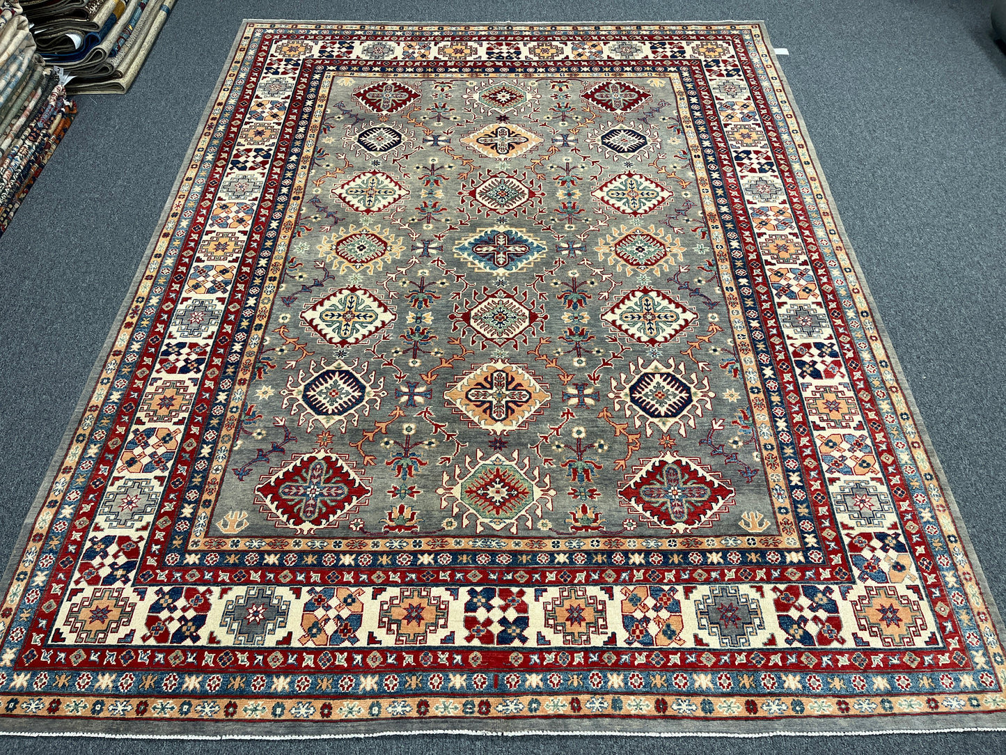 Grey 9X12 kazak hand knotted wool rug # 14446
