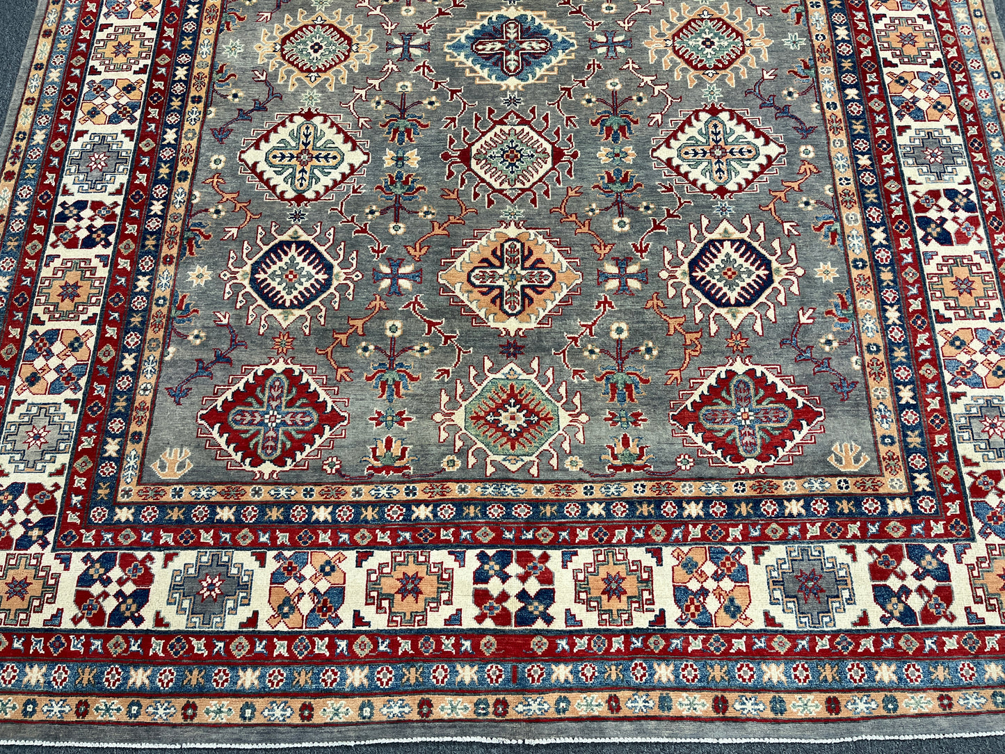 Grey 9X12 kazak hand knotted wool rug # 14446