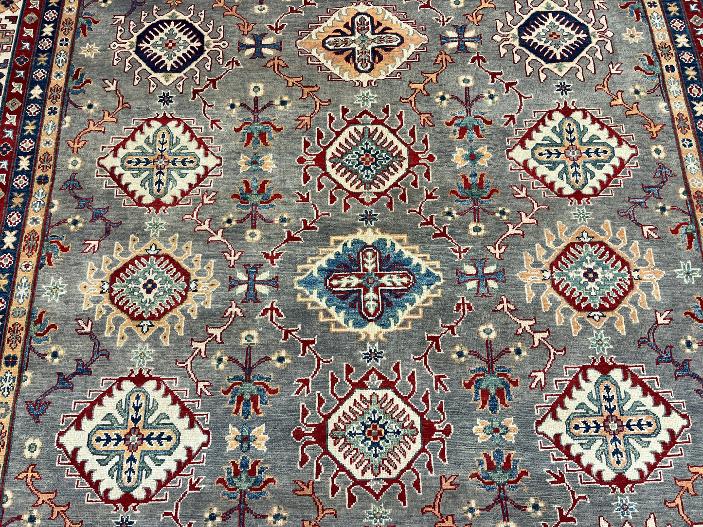 Grey 9X12 kazak hand knotted wool rug # 14446