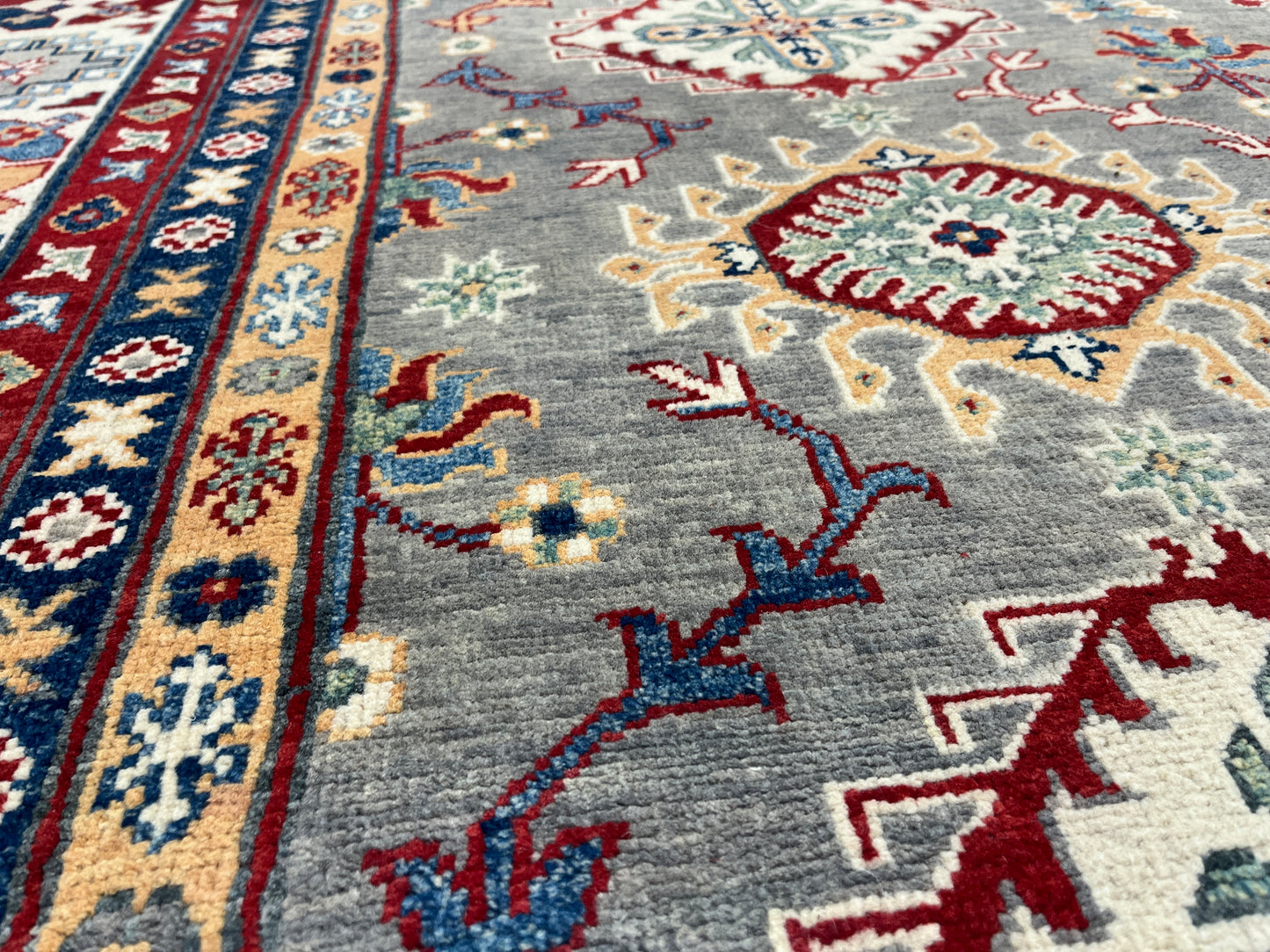 Grey 9X12 kazak hand knotted wool rug # 14446