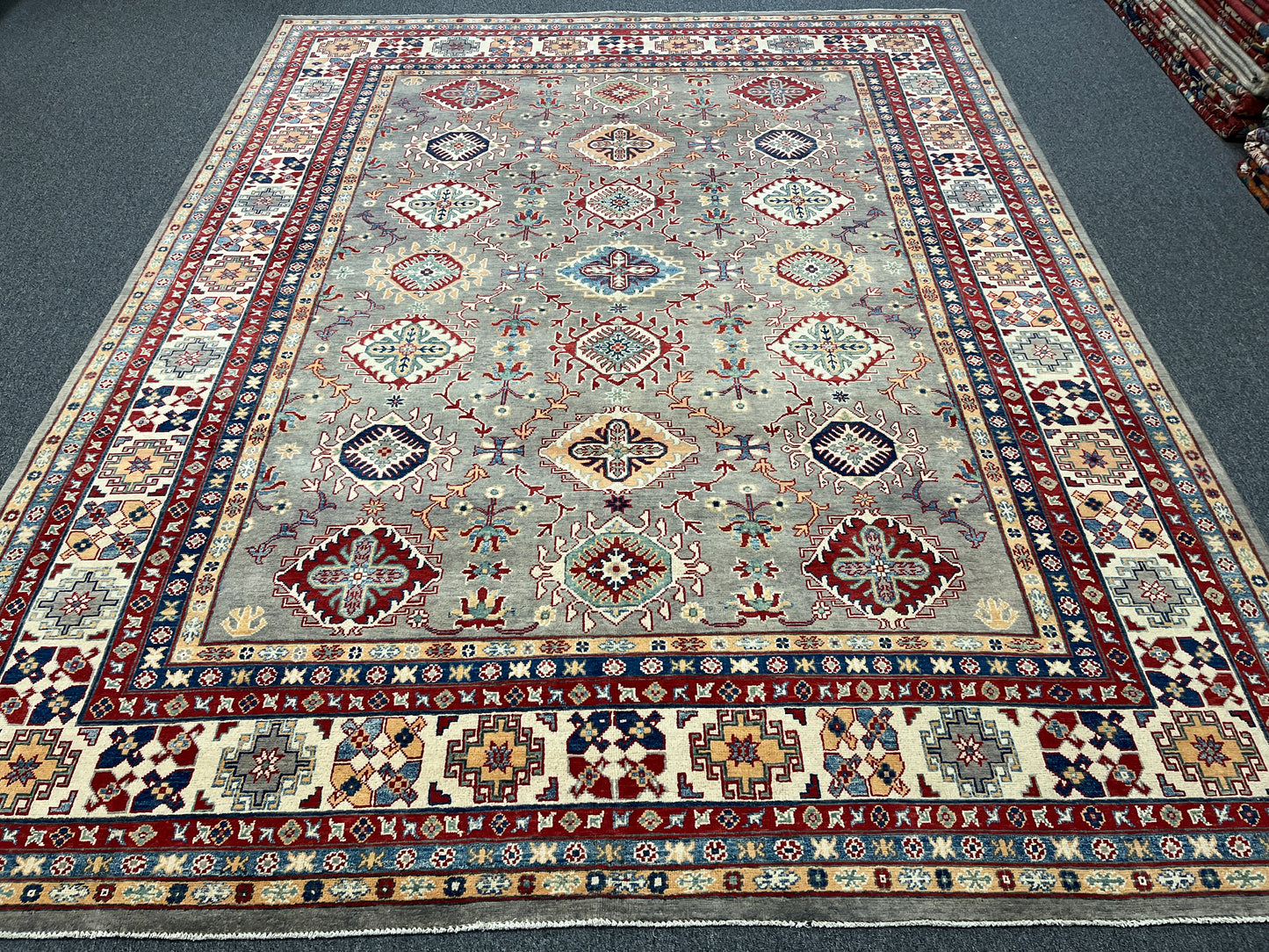 Grey 9X12 kazak hand knotted wool rug # 14446