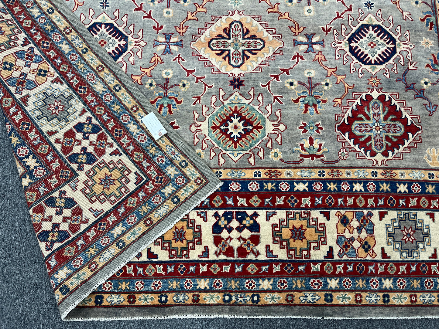 Grey 9X12 kazak hand knotted wool rug # 14446