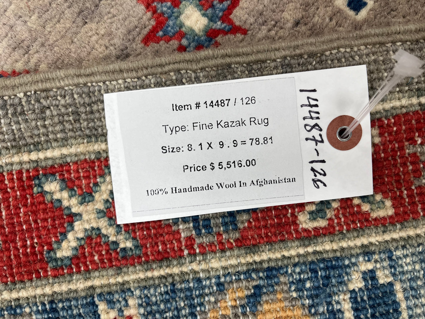 Gray Kazak Geometric 8X10 Handmade Wool Rug # 14487