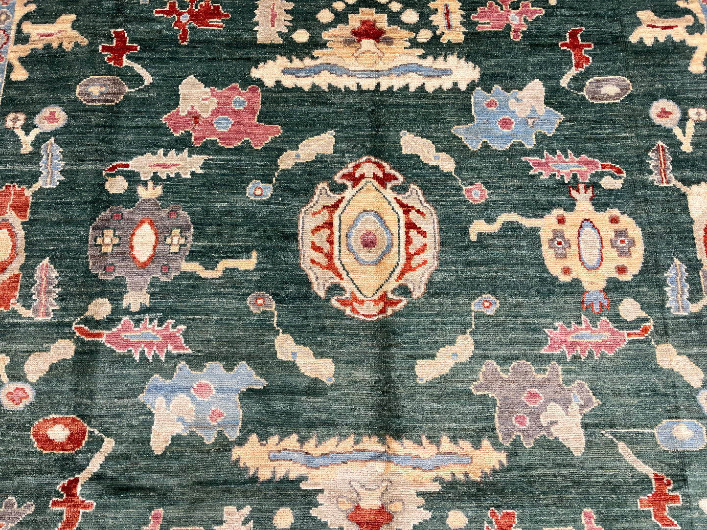 8X10 Oushak Green/ Blue Handmade Wool Rug # 12189