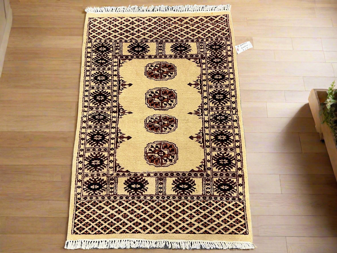 Geometric Bokhara 3X4 Handmade Wool Rug # 1-4