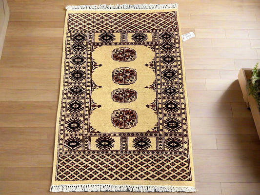 Geometric Bokhara 3X4 Handmade Wool Rug # 1-4