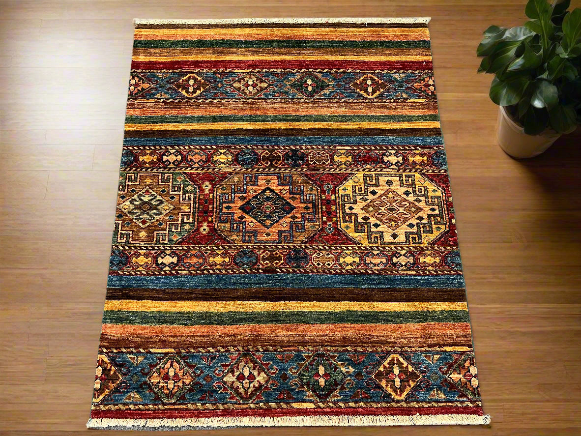 Multicolor Khorjin 3X5 Handmade Wool Rug # 14582