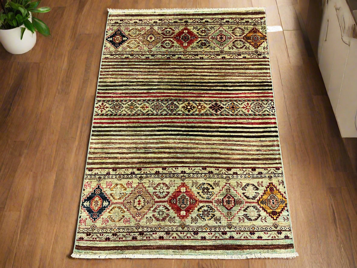 Multicolor Khorjin 3X5 Handmade Wool Rug # 14581