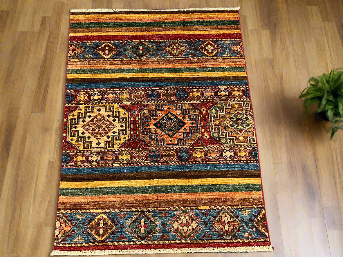 Multicolor Khorjin 3X5 Handmade Wool Rug # 14583