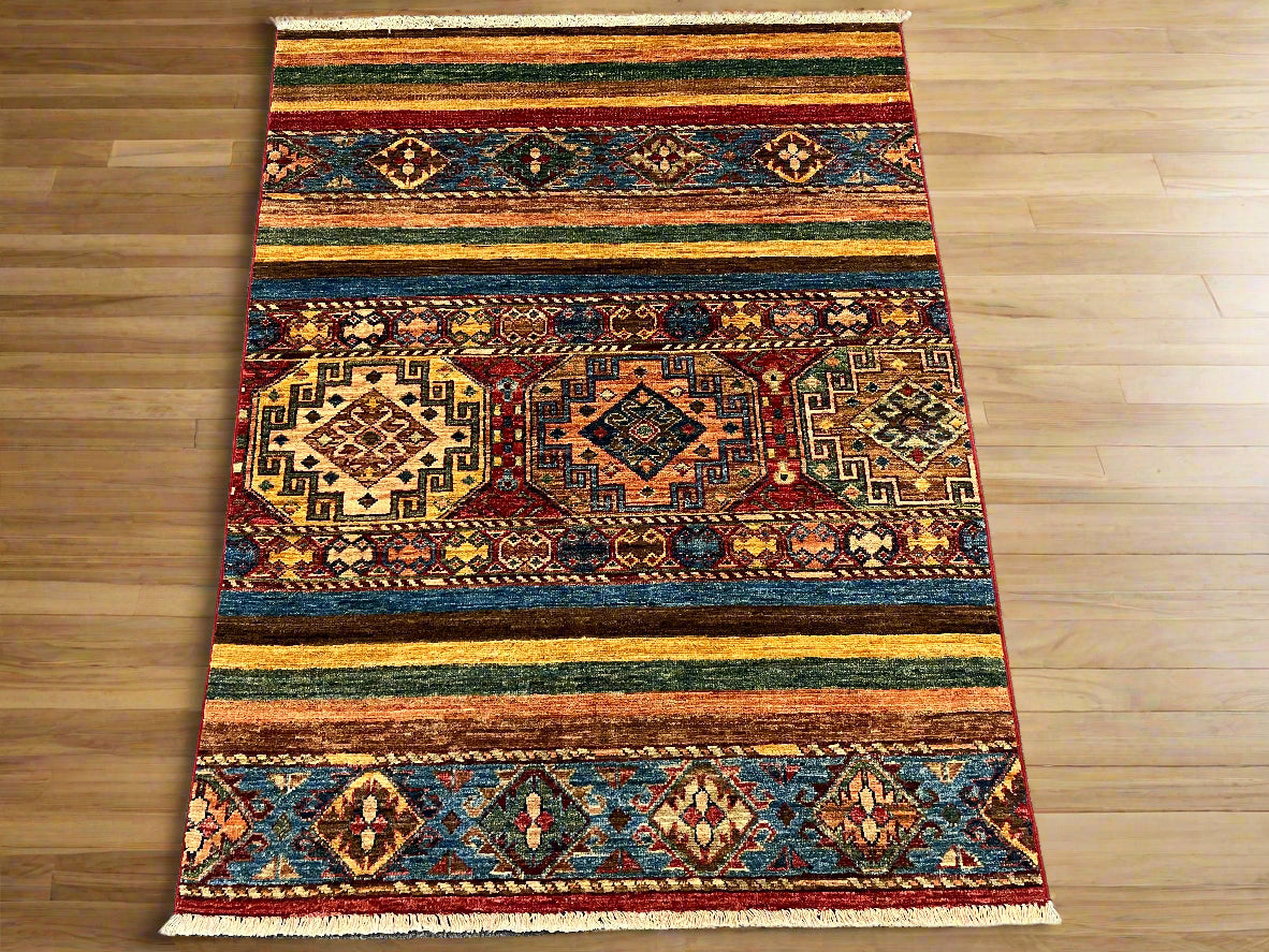 Multicolor Khorjin 3X5 Handmade Wool Rug # 14583