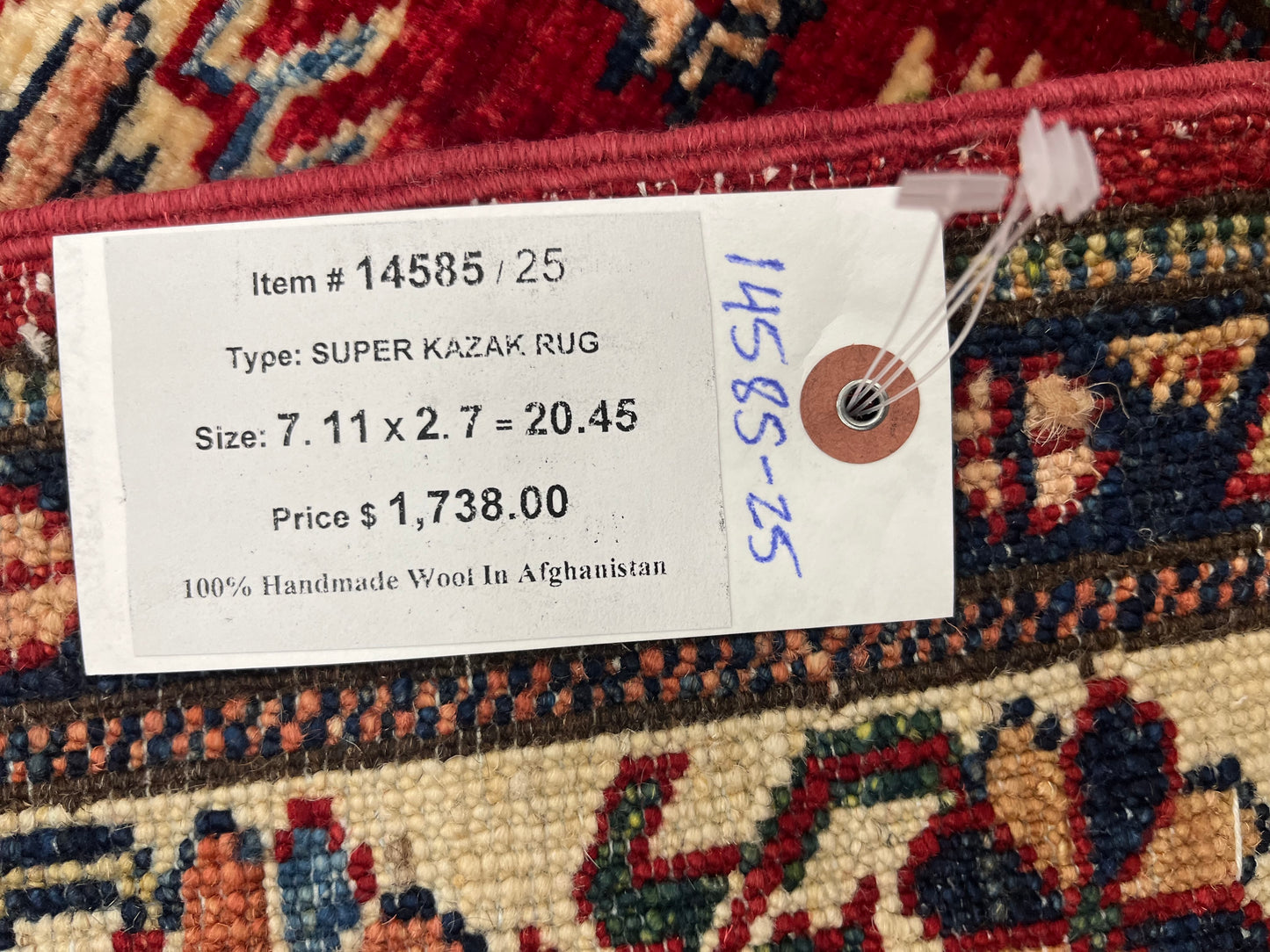 Super Kazak Runner 2' 6"X8' Handmade Wool Rug # 14585