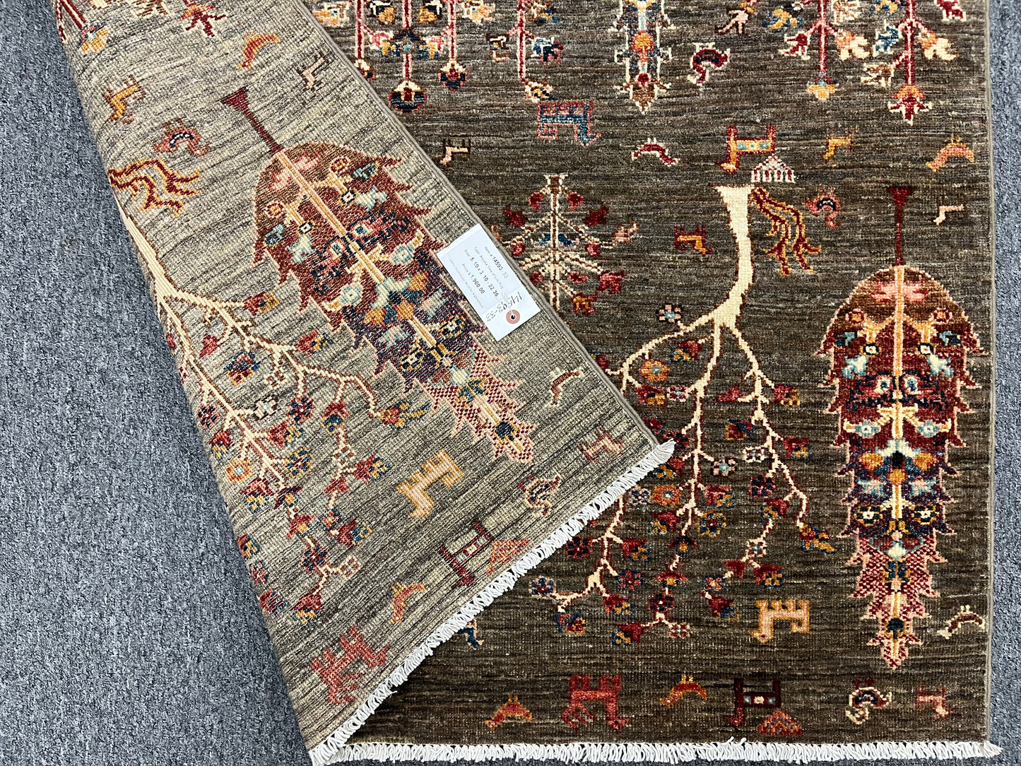 Gray Tree of Life 4X6 Handmade Wool Rug # 14593