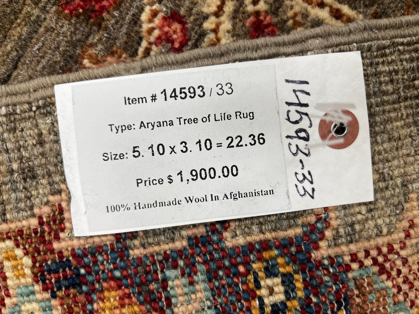 Gray Tree of Life 4X6 Handmade Wool Rug # 14593