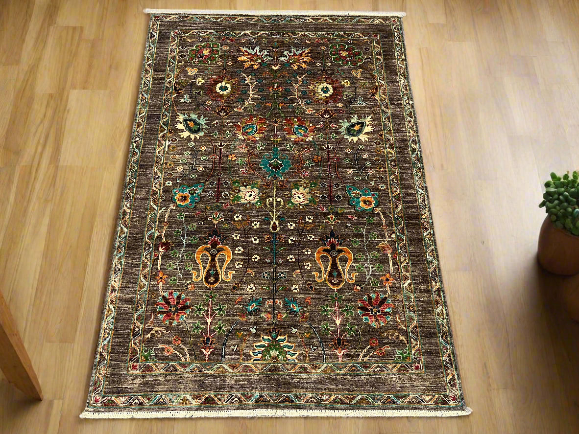 Gray Mohal 4X6 Handmade Wool Rug # 14592
