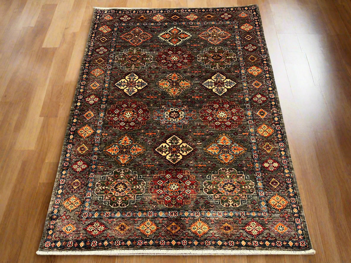 Silver Super Kazak 5X7 Handmade Wool Rug # 14591