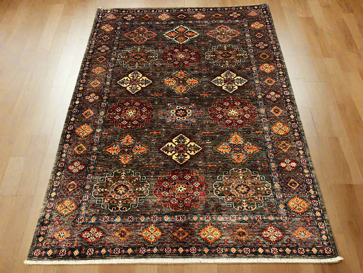 Silver Super Kazak 5X7 Handmade Wool Rug # 14591