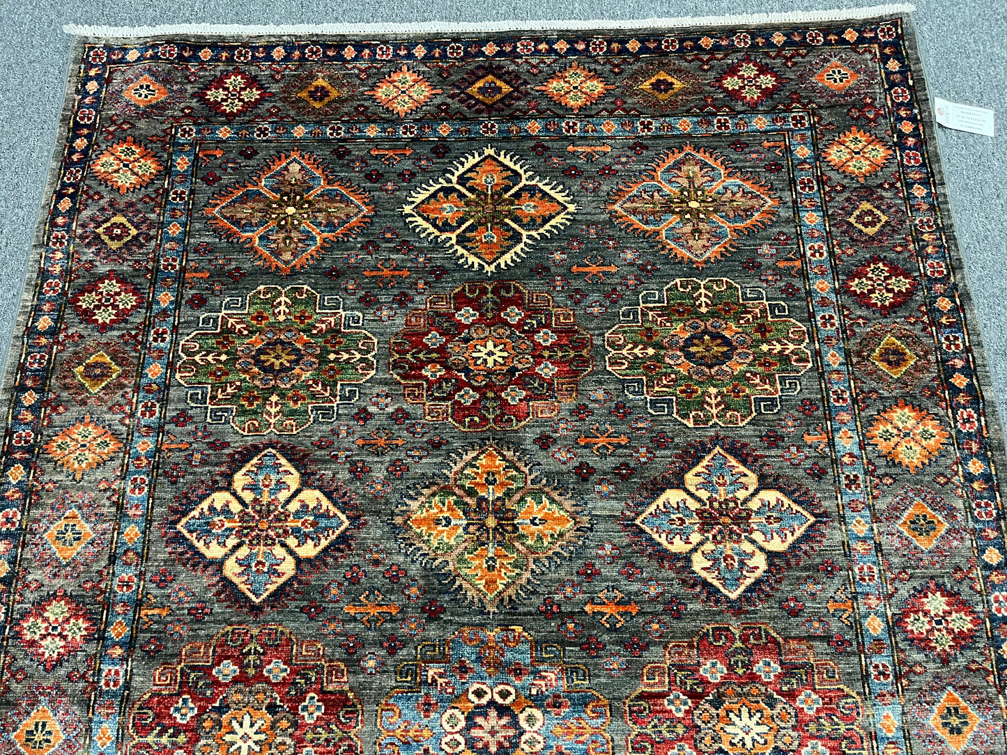 Silver Super Kazak 5X7 Handmade Wool Rug # 14591