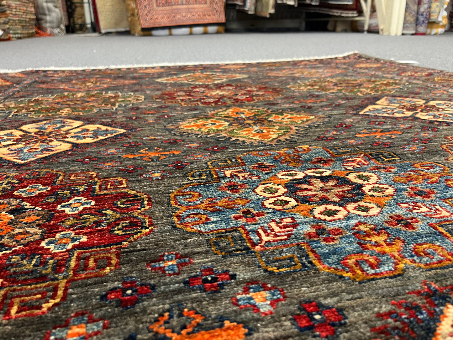 Silver Super Kazak 5X7 Handmade Wool Rug # 14591
