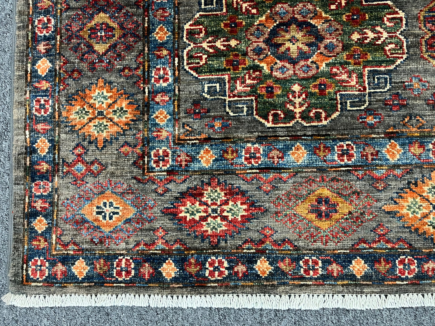 Silver Super Kazak 5X7 Handmade Wool Rug # 14591