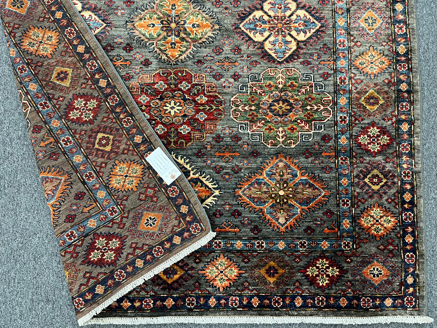 Silver Super Kazak 5X7 Handmade Wool Rug # 14591