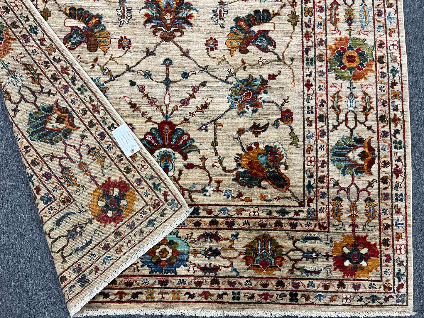 Beige Floral Mohal 6X8 Handmade Wool Rug # 14589