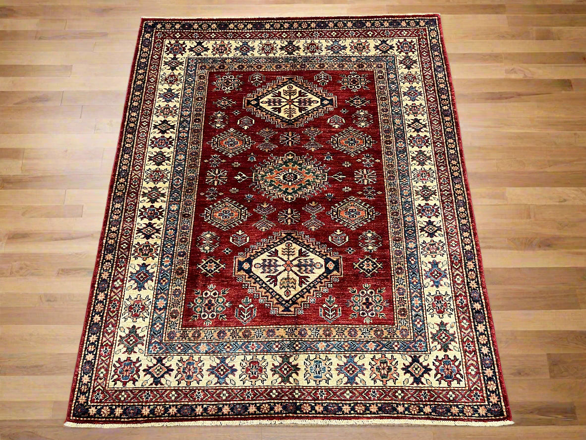 Red Super Kazak 5X7 Handmade Wool Rug # 14590