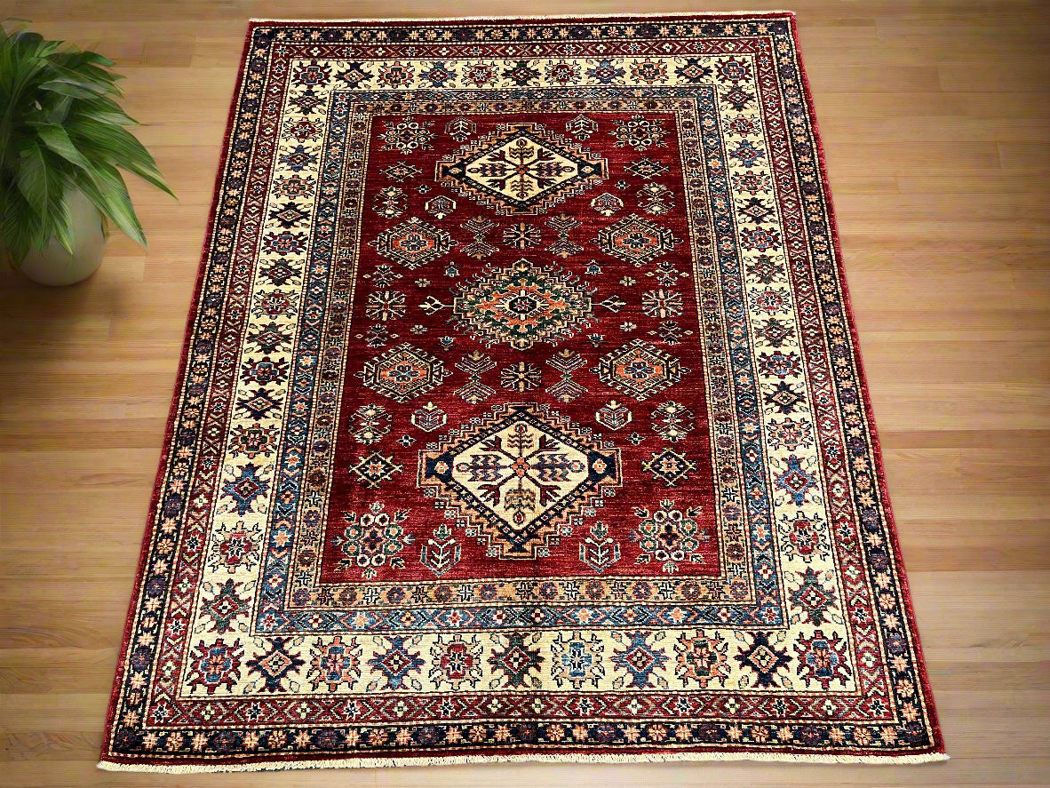 Red Super Kazak 5X7 Handmade Wool Rug # 14590