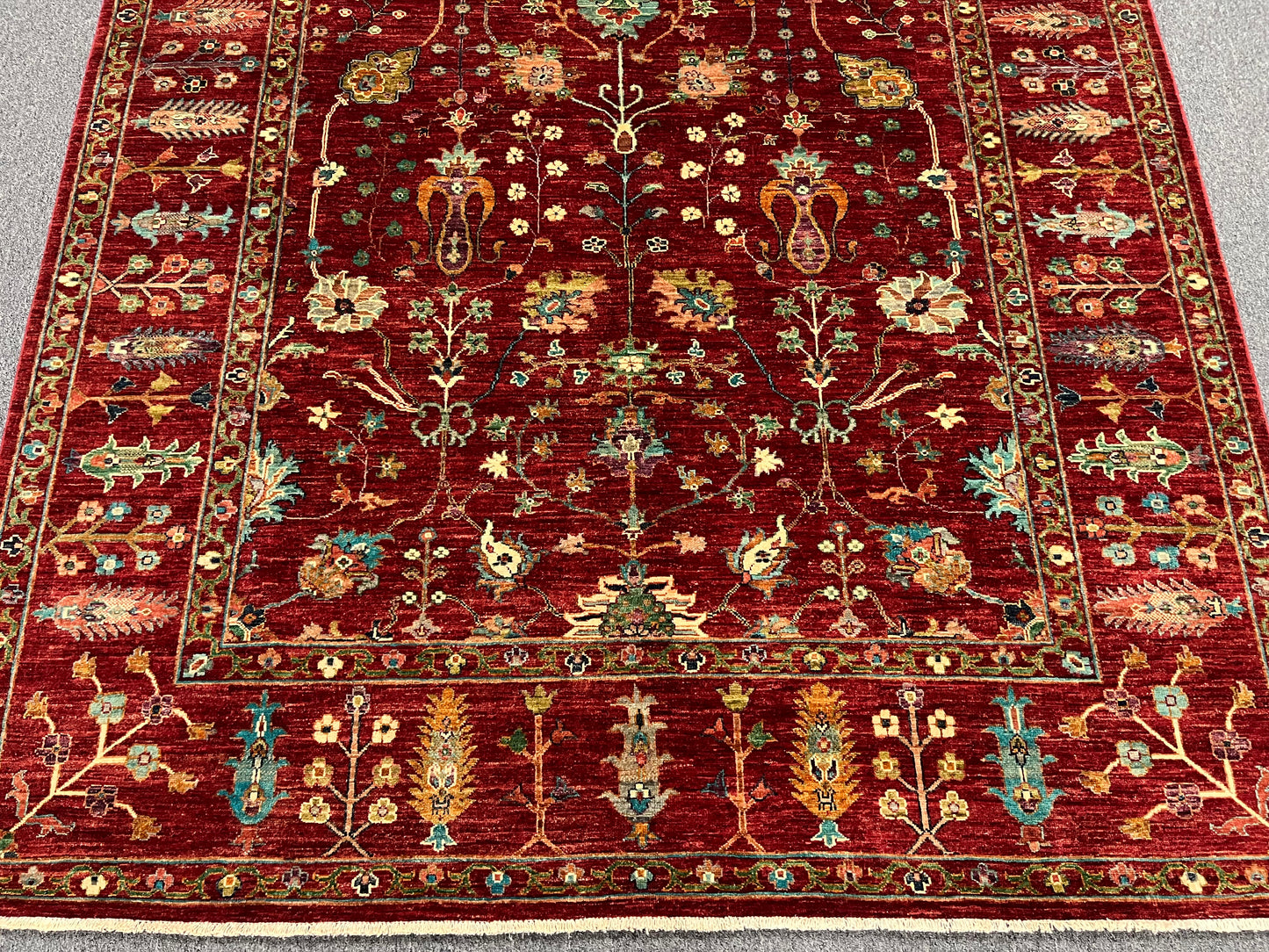 Red/Green Multicolor 7X10 Handmade Wool Rug # 14586
