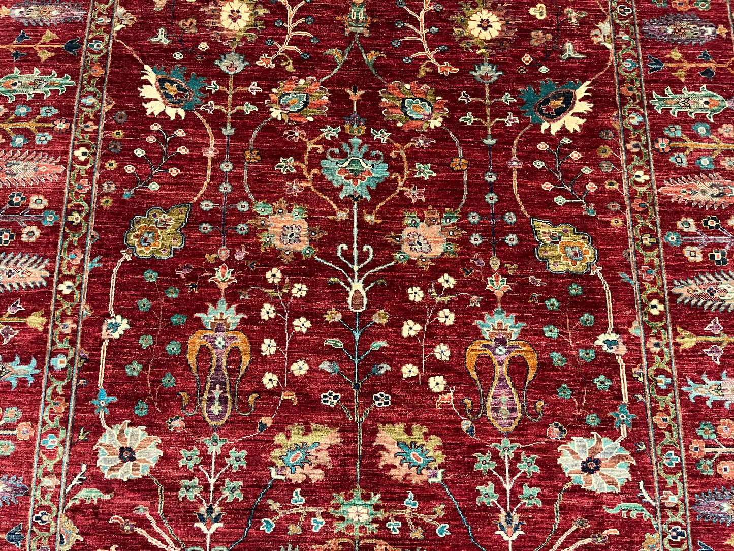 Red/Green Multicolor 7X10 Handmade Wool Rug # 14586