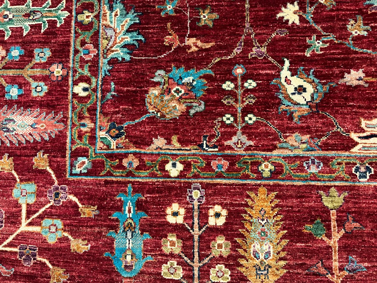 Red/Green Multicolor 7X10 Handmade Wool Rug # 14586