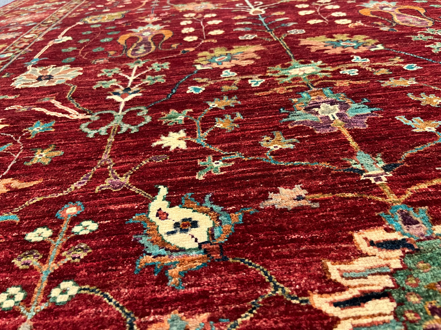 Red/Green Multicolor 7X10 Handmade Wool Rug # 14586