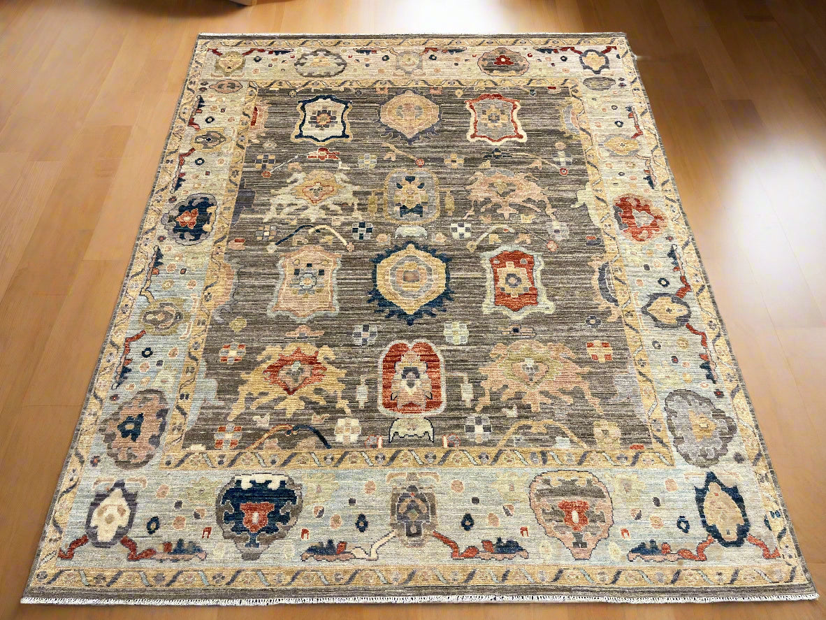 Gray/Turquoise blue Oushak 8X10 Handmade Wool Rug # 14596