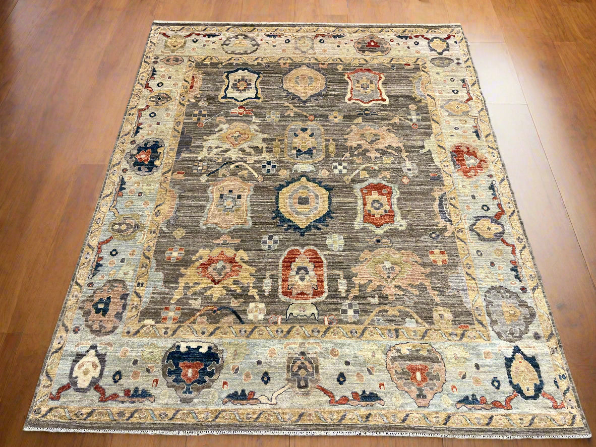 Gray/Turquoise blue Oushak 8X10 Handmade Wool Rug # 14596