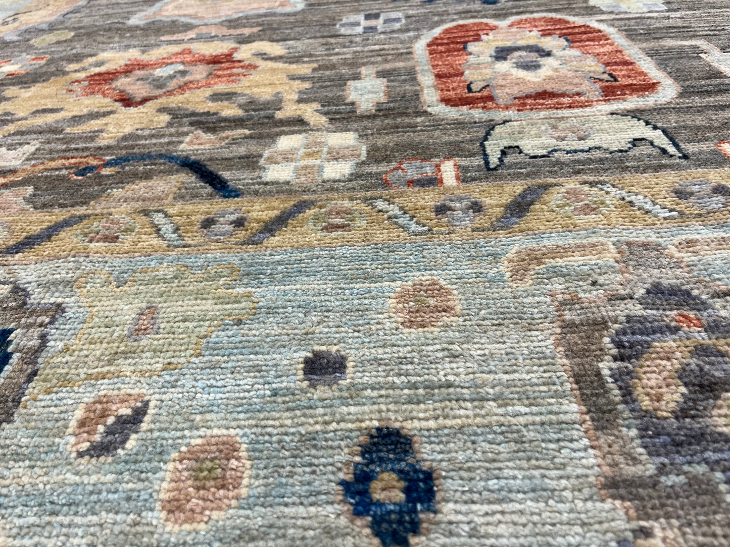 Gray/Turquoise blue Oushak 8X10 Handmade Wool Rug # 14596